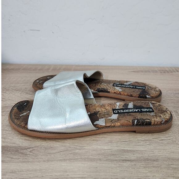 Karl Lagerfeld Paris Gloria Women's Flats Size 7 Sandals Cork Slides Silver - Picture 3 of 9